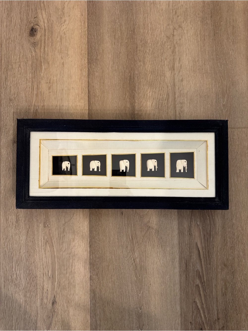 Framed Ivory Elephant Art Panel in Black and Cream